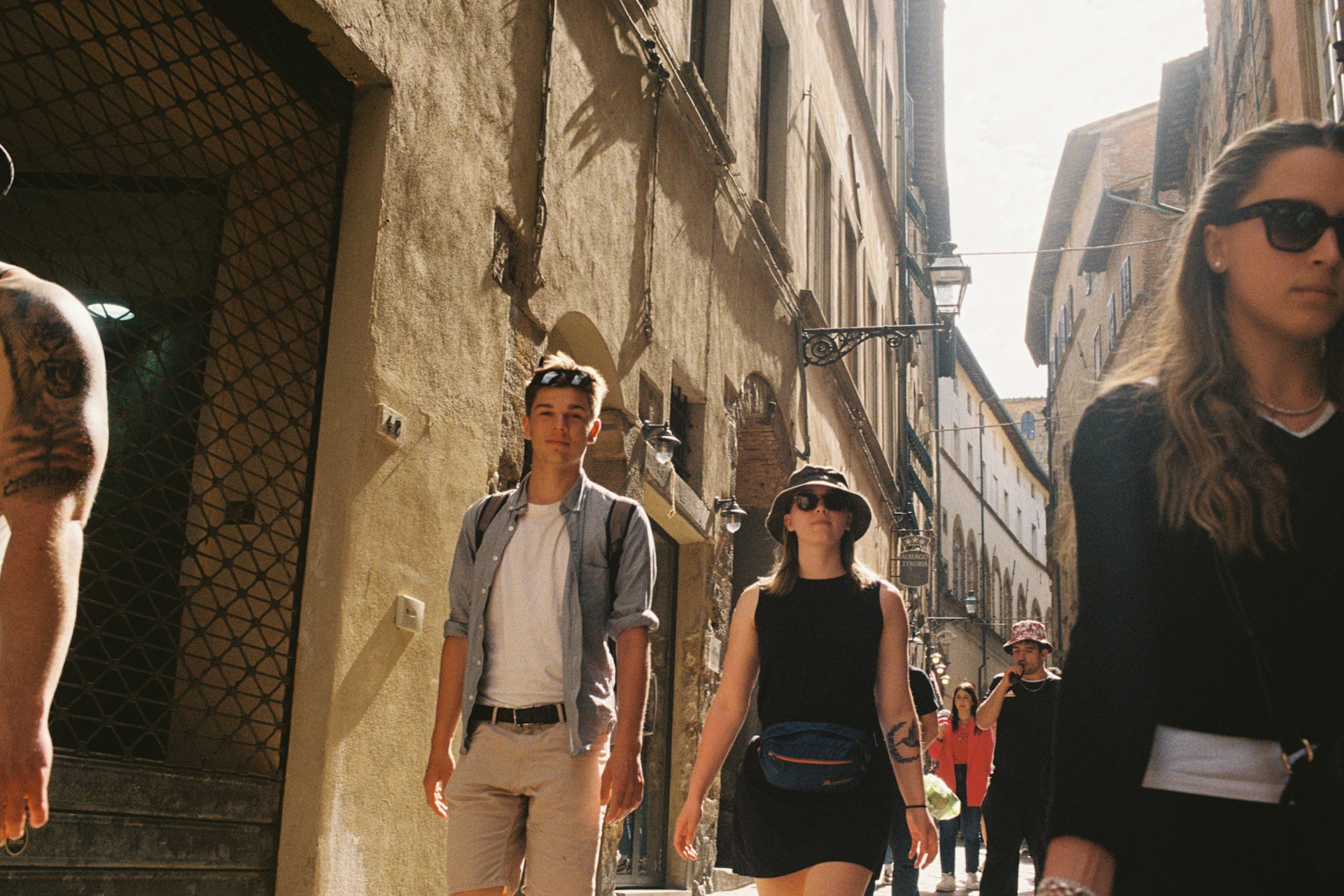 Jesse and Clare walking in Volterra