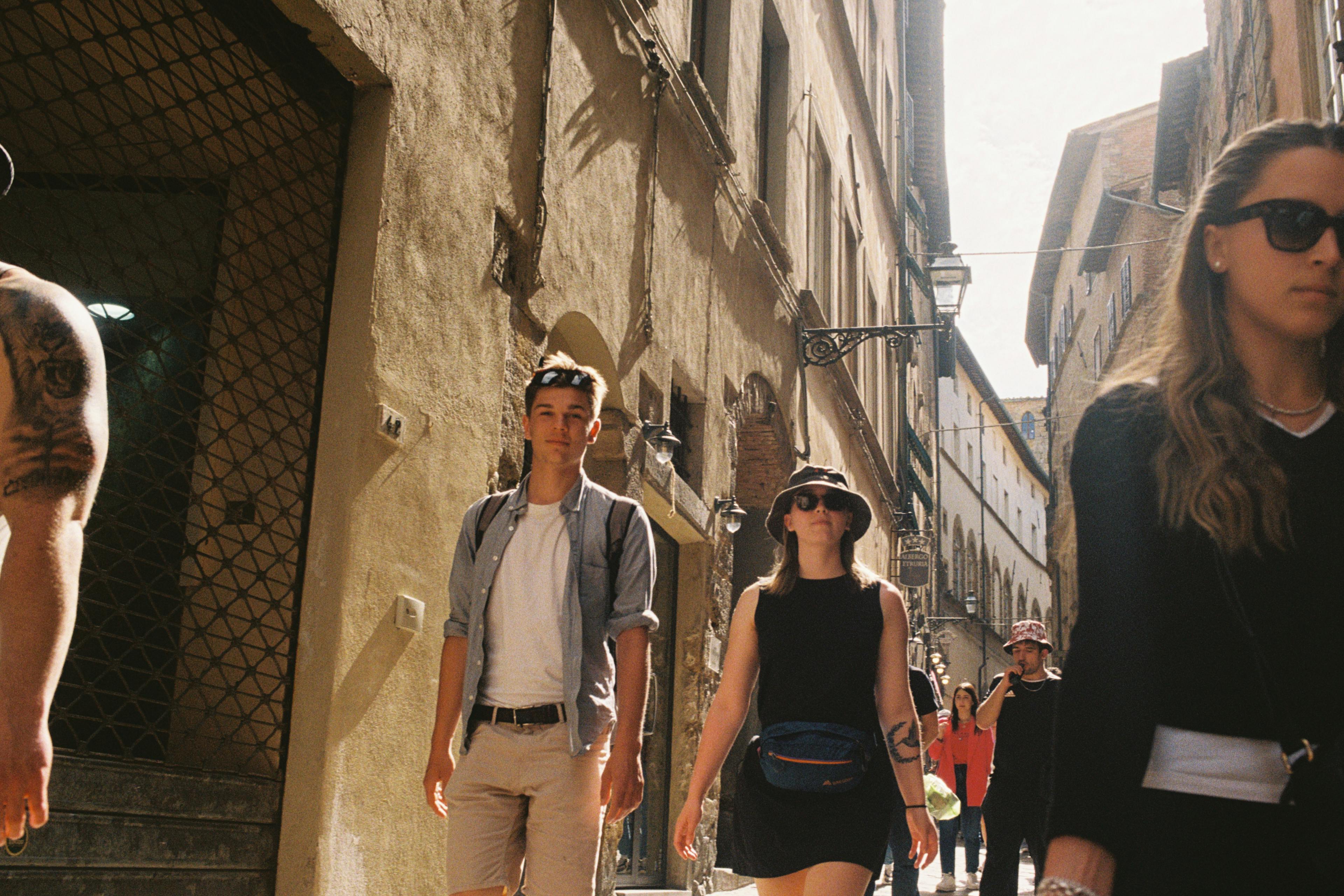 Jesse and Clare walking in Volterra