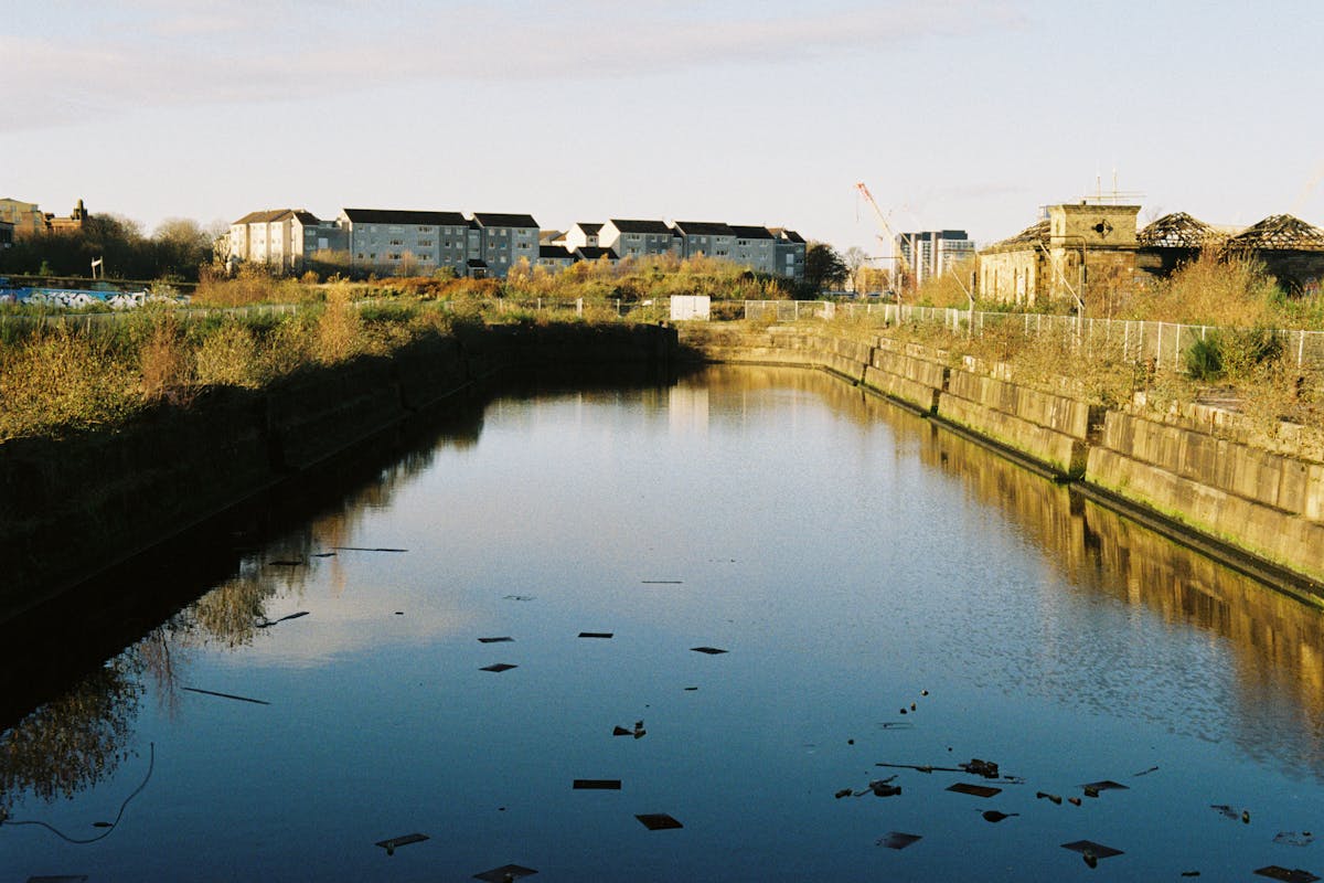 A dry dock filled with water