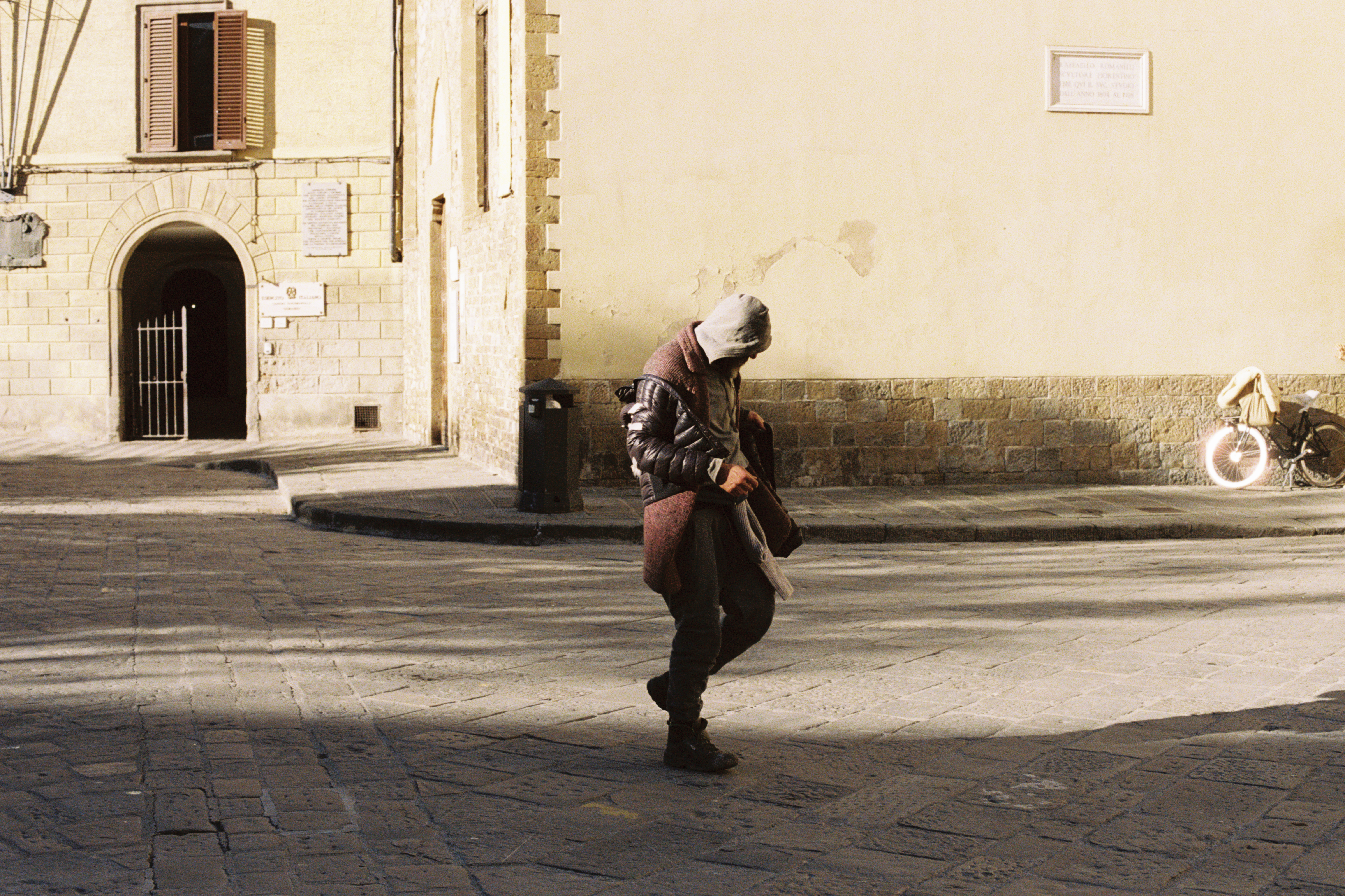 A man in a town square