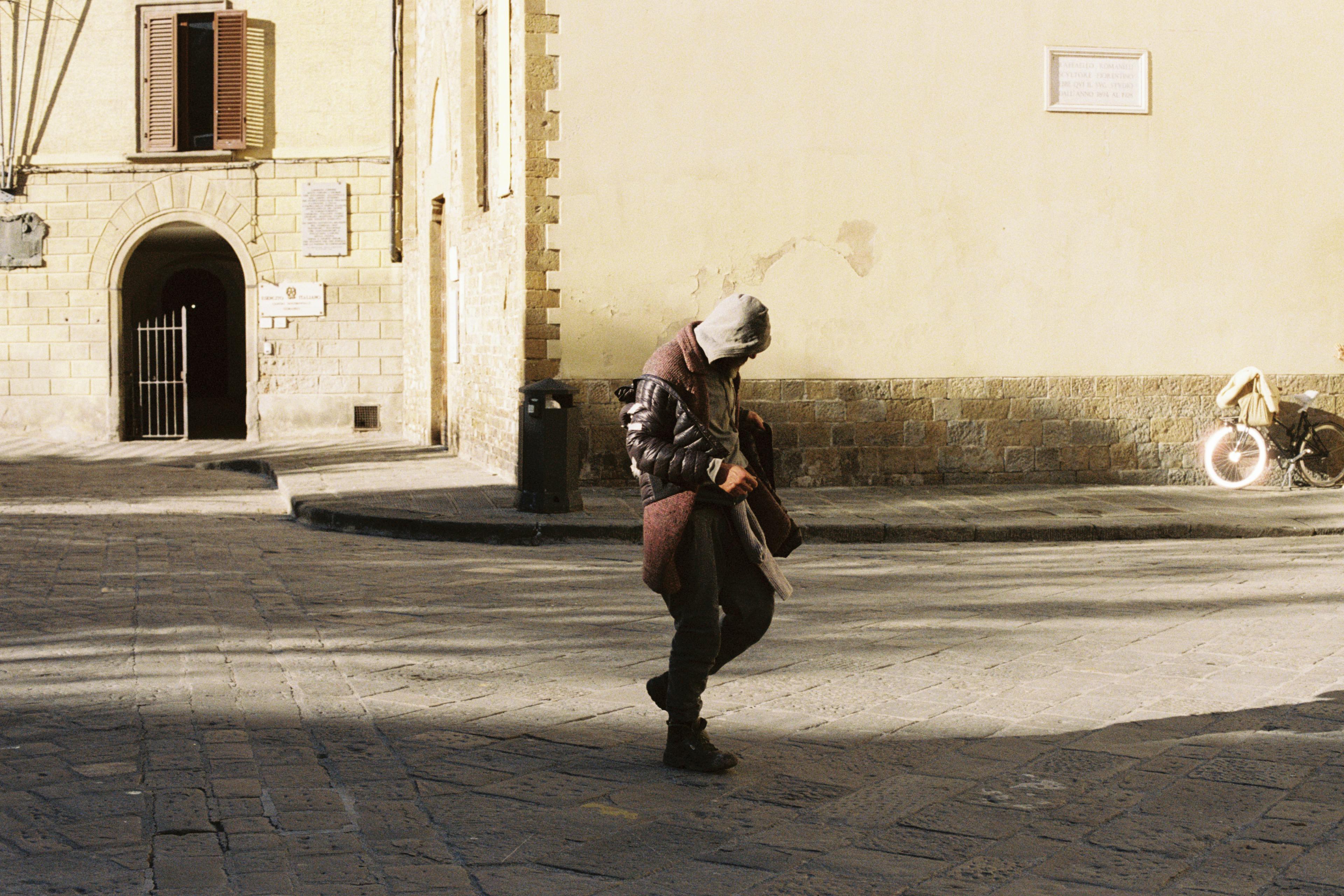 A man in a town square