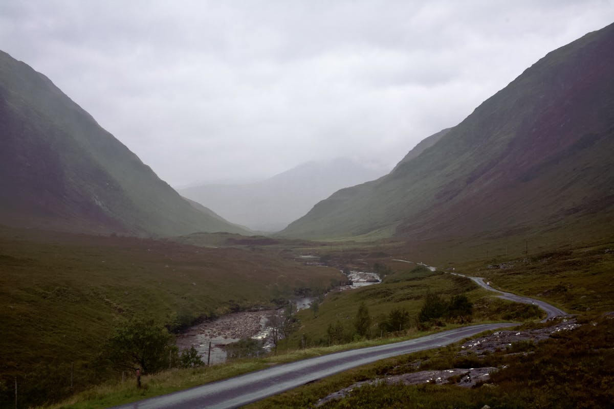 A road running through a Scottish glen