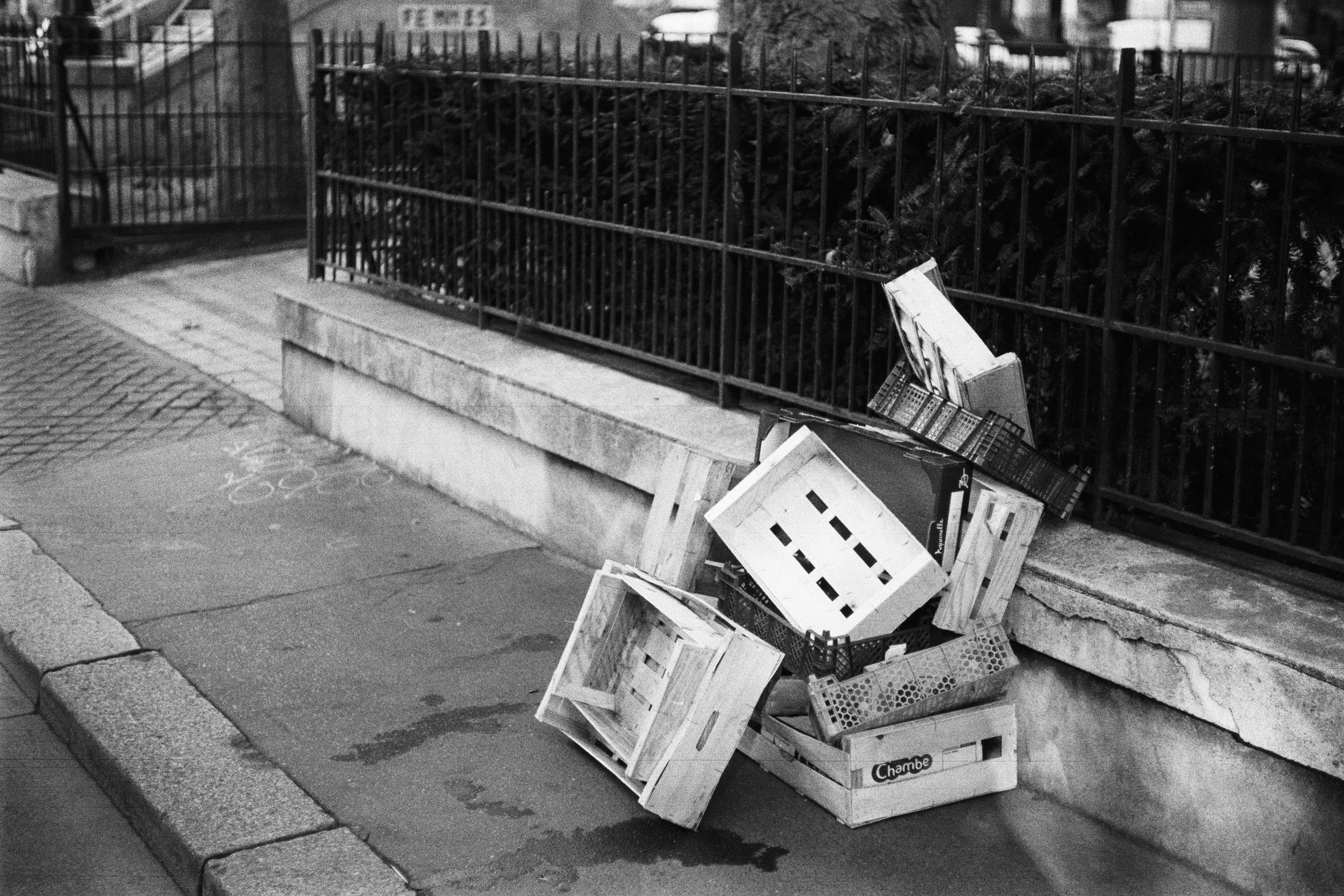 Empty boxes on the ground