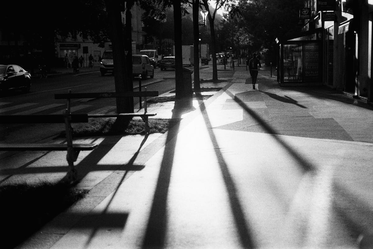 long, soft shadows on a paris sidewalk